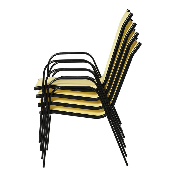 Set of Garden Dining Chair Set Outdoor w/ High Back Armrest Beige Outsunny