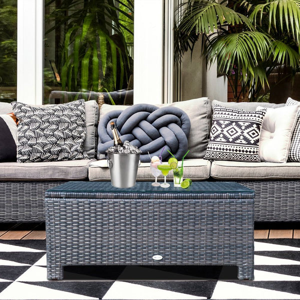 Rattan Coffee Table with Glass Top