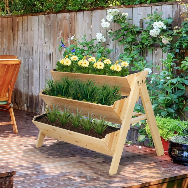  Tier Wooden Stand Vertical Plant Bed Storage & Clapboard & Hooks, 