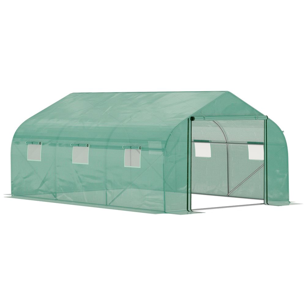 4.47 x 3 x 2m Walk Polytunnel Tent PE Cover ZipDoor 6Windows