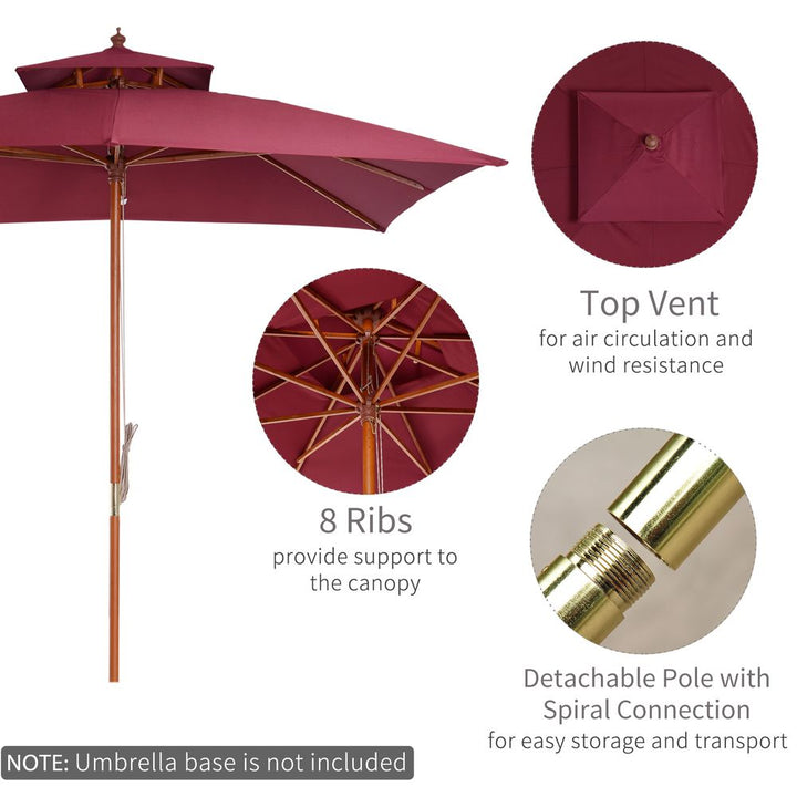 m Patio Umbrella Bamboo Umbrella Parasol-Wine Red