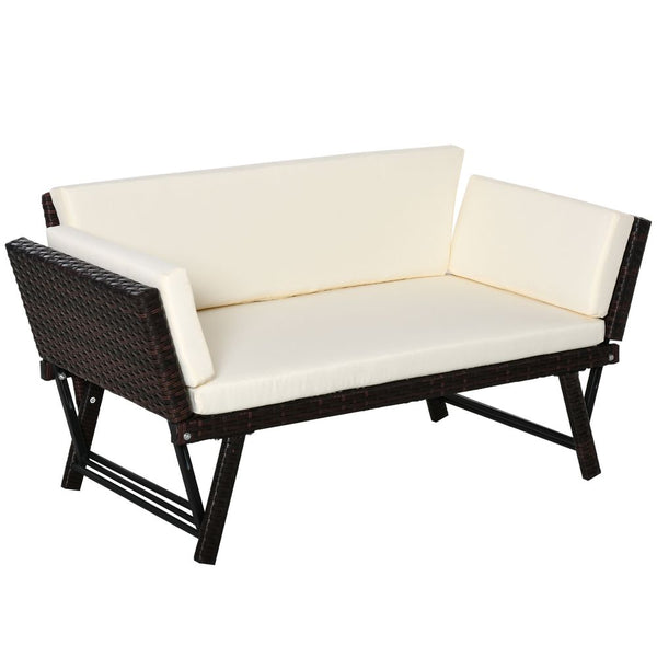 Outsunny -Seater -in- Rattan Convertible Sofa Daybed Brown