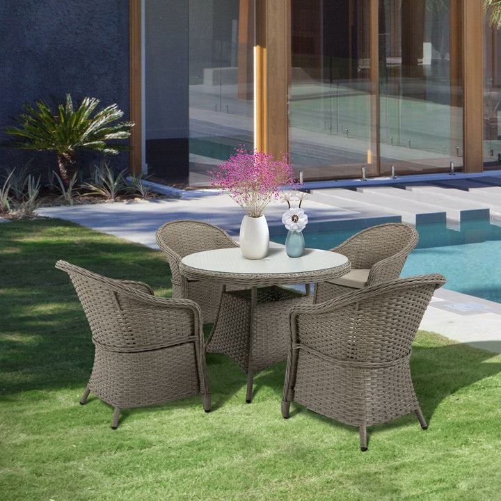  Pieces Outdoor Patio PE Rattan Dining Set, Four Seater , Grey