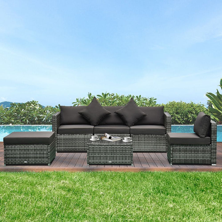 -Seater Rattan FurnitureSofa Chairs Table Set Brown Aluminium Grey