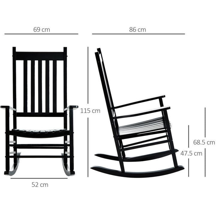 Outsunny Porch Rocking Chair, Poplar Wood, WxDxH -Black