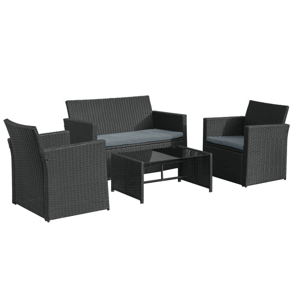 pc Patio Garden Rattan Wicker Sofa -Seater Loveseat Chair Table Black