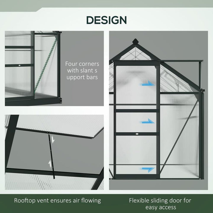 Polycarbonate Walk-In Garden Greenhouse Aluminium Frame w/ Slide Door x ft