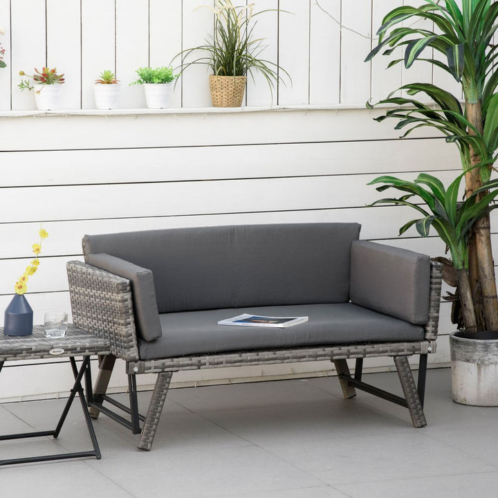  in Rattan Folding Daybed Sofa Grey w/Cushion