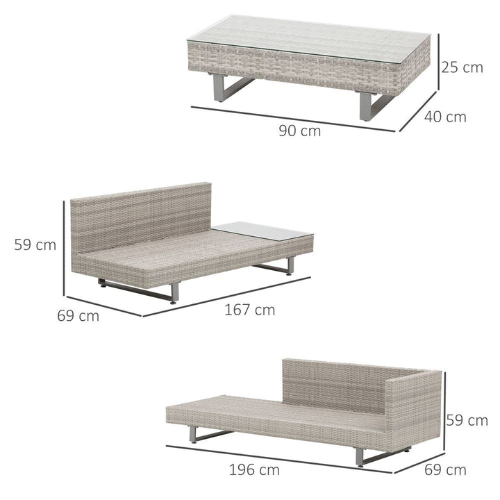 pc Rattan Sofa Set Lounge Furniture Tea Table, Side Table & Cushioned Grey