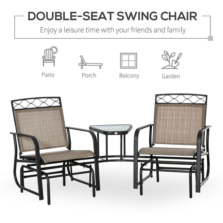 Glider Chair, Seater Patio Rocking Chairs, Tempered Glass Table, Brown