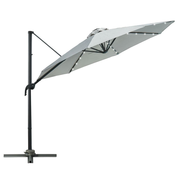m Cantilever Roma Parasol Patio Sun Umbrella with LED Solar Light, Grey