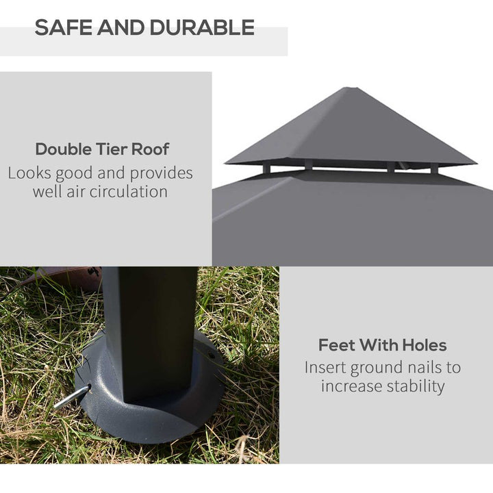 .M ft New Double-Tier BBQ Gazebo Grill Canopy Barbecue Grey