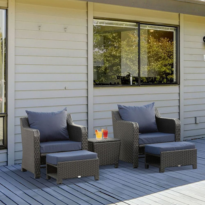  Outdoor Rattan Sofa Set w/ Storage Function Side Table & Ottoman