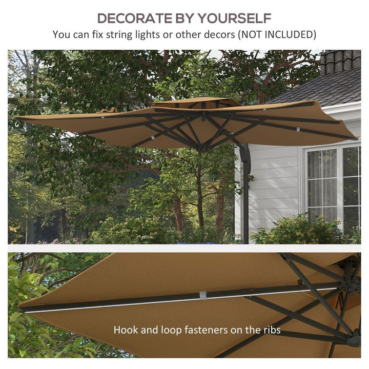 Outsunny (m)Garden Parasol Patio Umbrella w/ Hydraulicechanism Dual Top Khaki