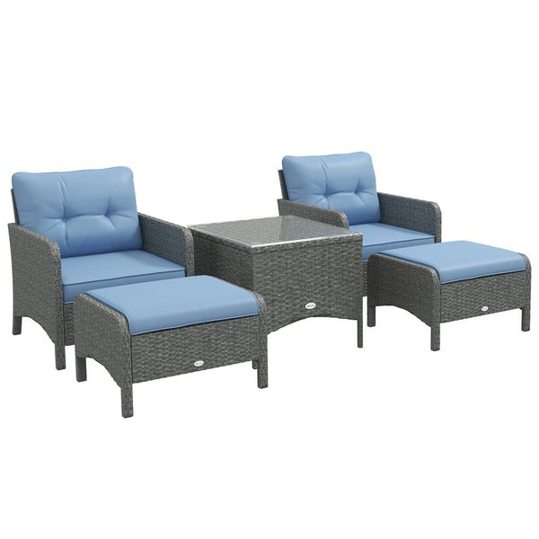 Outsunny Pieces Outdoor Patio Furniture Set Wicker Conversation Set Blue