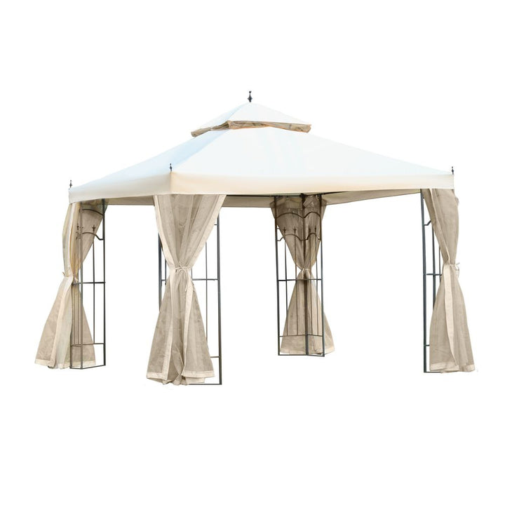  x (m) Garden Gazebo Double Top Gazebo Canopy Curtains Cream White Outsunny