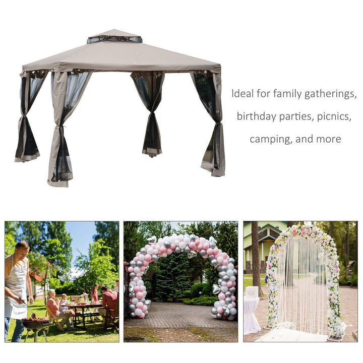 Outsunny Outdoor Gazebo, -tier Roof W/Netting, L x W x H-Taupe