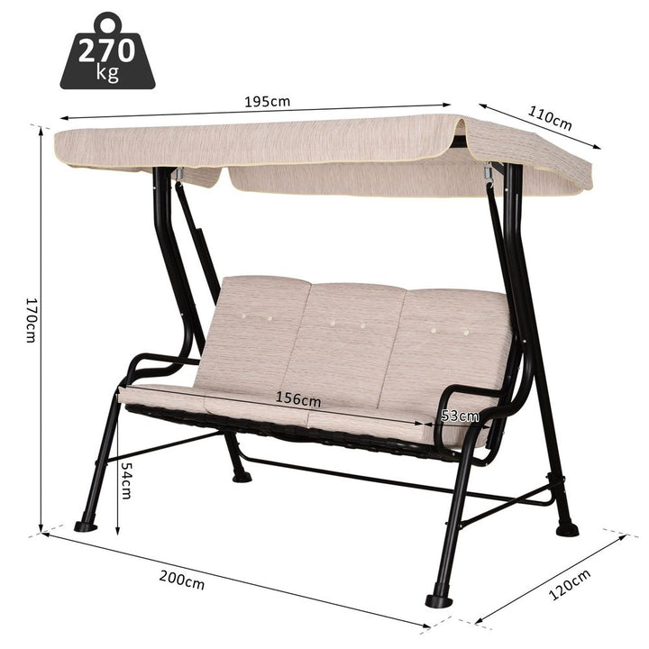 Steel Frame -Seater Outdoor Garden Swing Chair w/ Canopy Beige