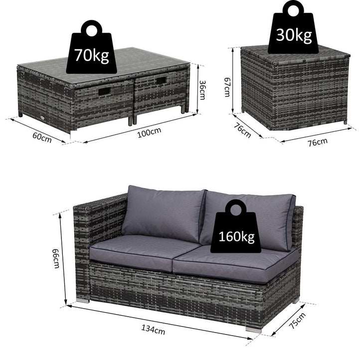  Rattan Sofa Storage & Table & Drawers Cushions Corner Trunk Coffee Grey