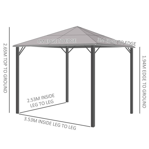 x(m) Polycarbonate Hardtop Gazebo Canopy w/ Aluminium Frame Netting & Curtains