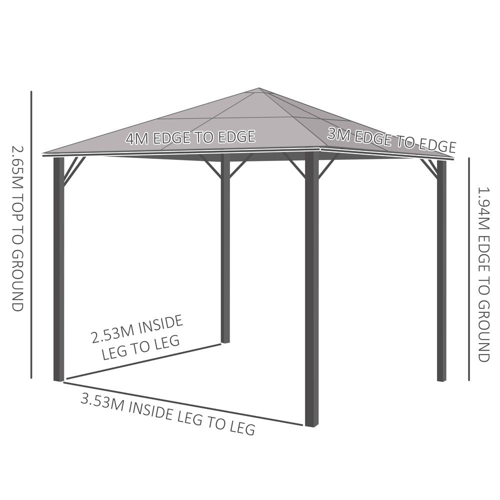 3x3 Polycarbonate Hardtop Gazebo Canopy w Aluminium Frame Netting & Curtains