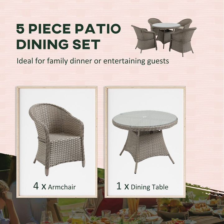  Pieces Outdoor Patio PE Rattan Dining Set, Four Seater , Grey