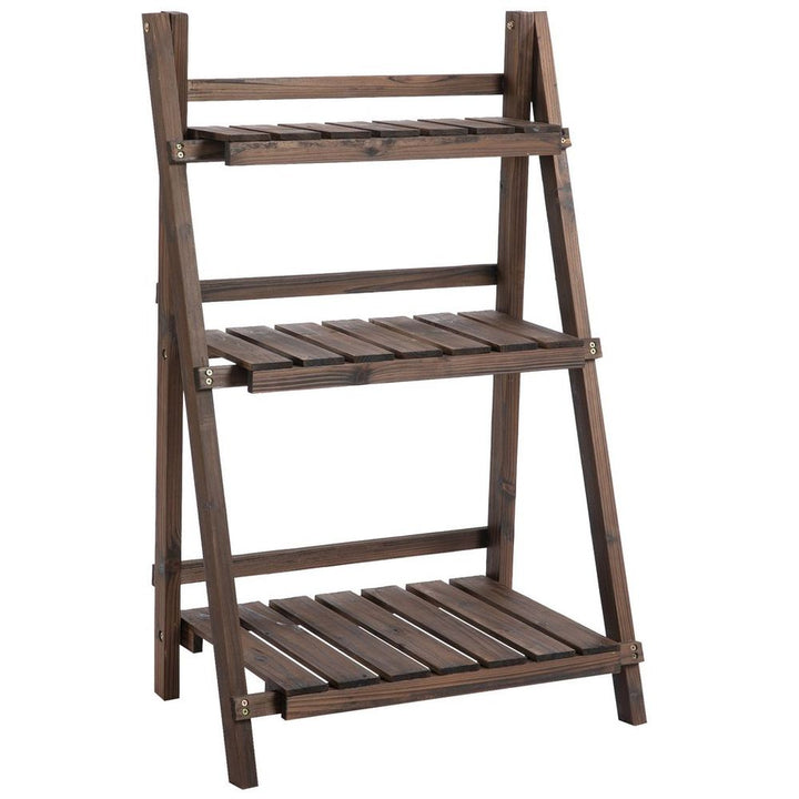 -Tier Wooden Plant Shelf Foldable Flower Pots Holder Stand Indoor Outdoor