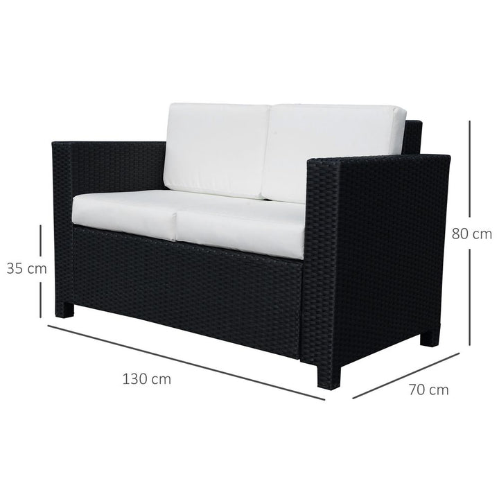 Outsunny Seater Rattan Garden Sofa Black Double Couch Loveseat Wicker