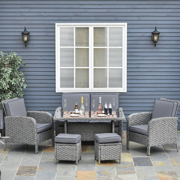  Patio Rattan Dining Table Sets All Weather PE Wicker Sofa Furniture Set