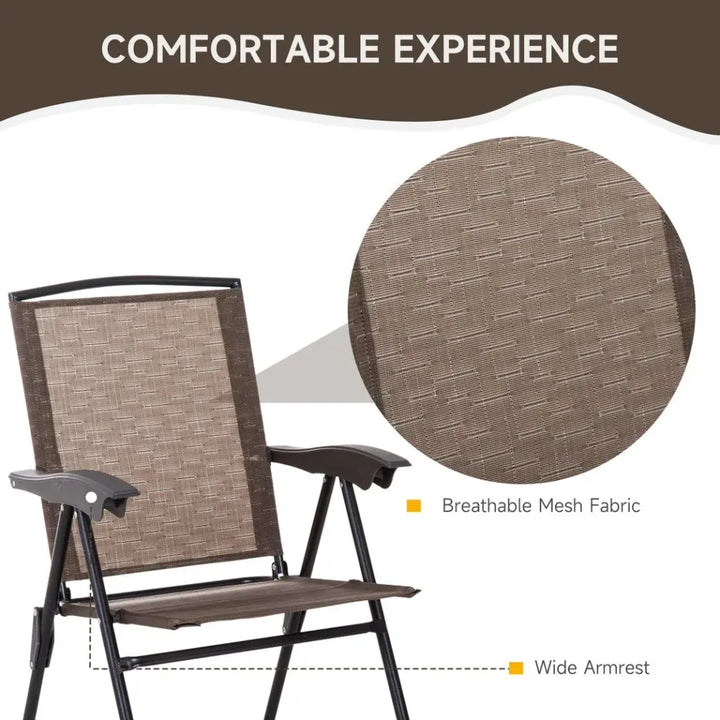  Patio Furniture Bistro Set with Folding Chairs Tempered Glass Table Brown