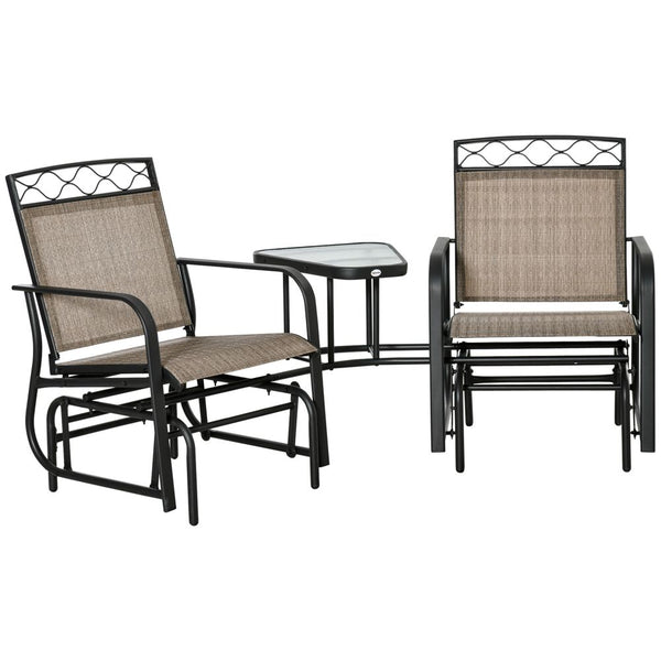 Glider Chair, Seater Patio Rocking Chairs, Tempered Glass Table, Brown