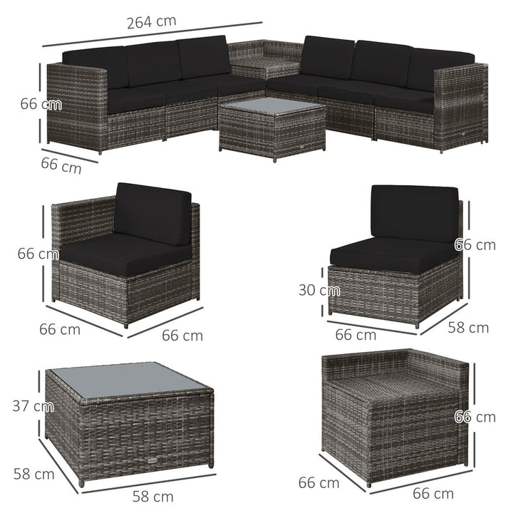 Outsunny -Seater Rattan Sofa Furniture Set W/ Cushions, Steel Frame-Grey