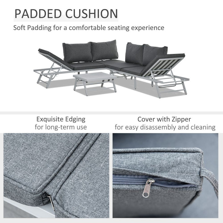 Pc Garden Seating Set w/ Convertible Sofa Lounge Table Grey Coffee