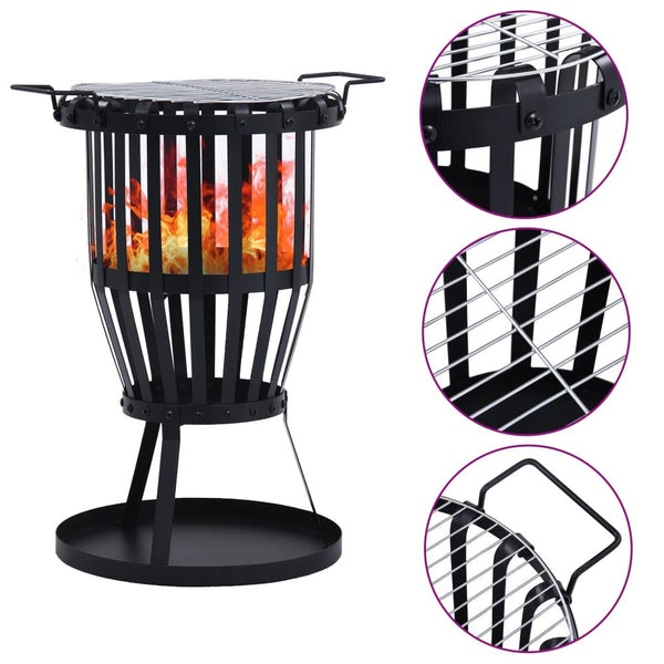 Garden Fire Pit Basket with BBQ Grill Steel . 