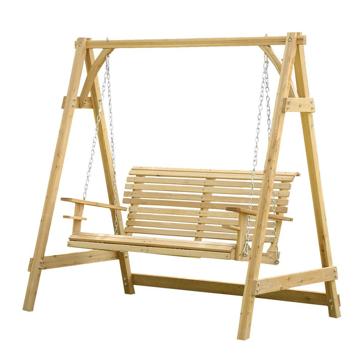 -Seater Larch Wood Swing Chair Bench
