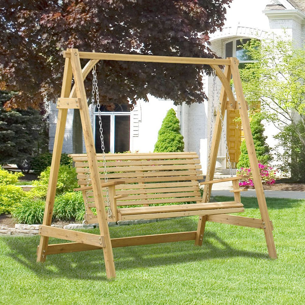 -Seater Larch Wood Swing Chair Bench