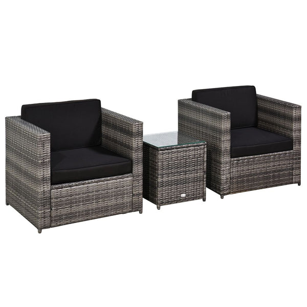Outsunny Seater Rattan Sofa Furniture Set W/Cushions, Steel Frame-Grey