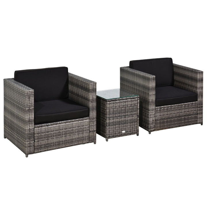 Outsunny Seater Rattan Sofa Furniture Set W/Cushions, Steel Frame-Grey