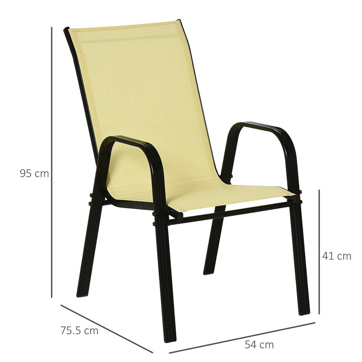 Set of Garden Dining Chair Set Outdoor w/ High Back Armrest Beige Outsunny