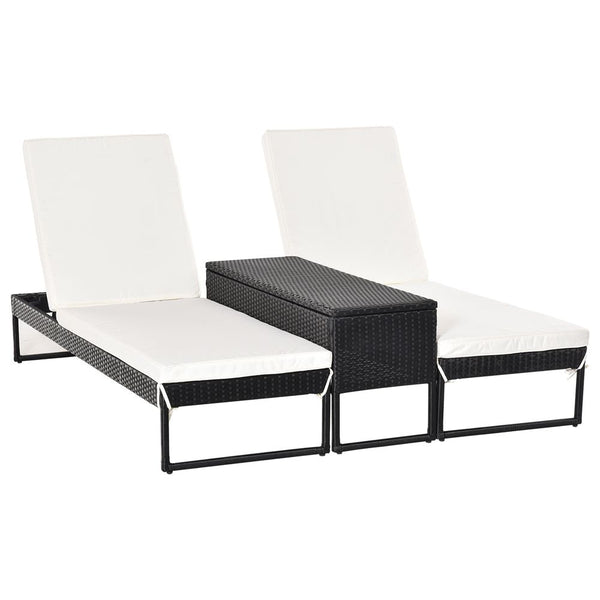 Outsunny Pack Rattan Wicker Adjustable Lounge Chair w/ Cushions Set, Black