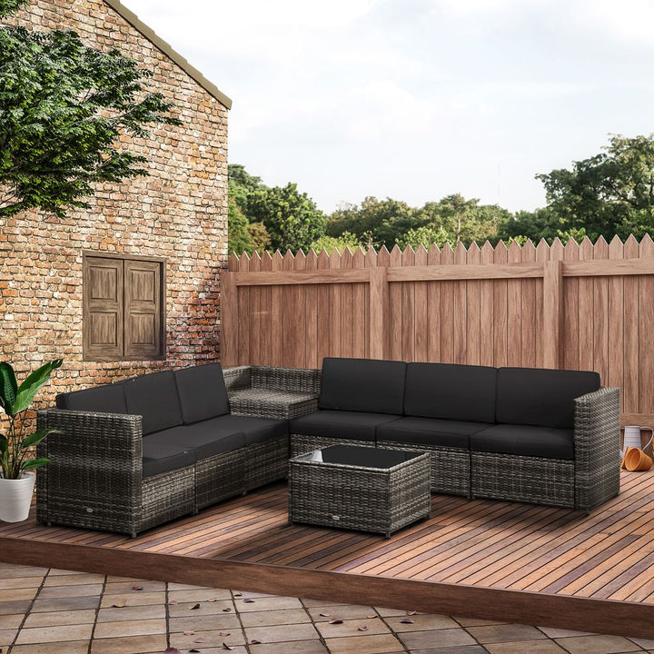 Outsunny -Seater Rattan Sofa Furniture Set W/ Cushions, Steel Frame-Grey
