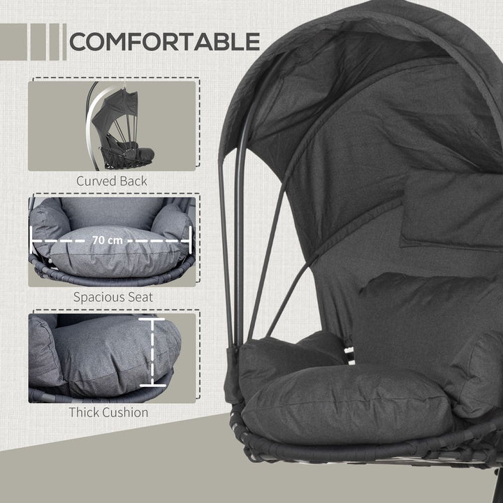Hanging Egg Chair, Swing Hammock with Cushion and Stand, Grey