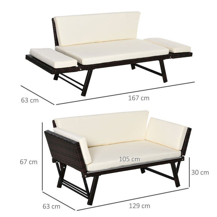 Outsunny -Seater -in- Rattan Convertible Sofa Daybed Brown
