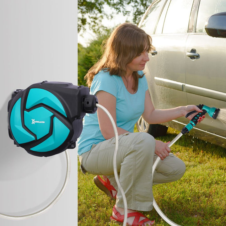 M Water Hose Reel Compact Garden Car Locking Auto Retract Spray Durhand