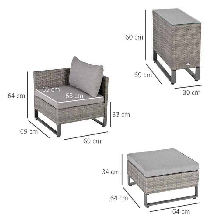  Rattan Sofa Set Lounge Double Sofa Bed & Coffee Table & Footstool Grey