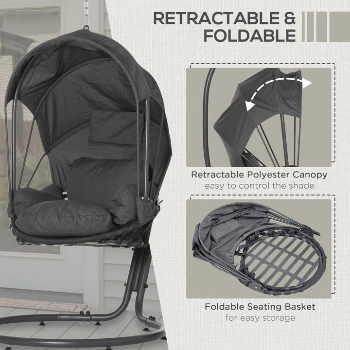 Hanging Egg Chair, Swing Hammock with Cushion and Stand, Grey