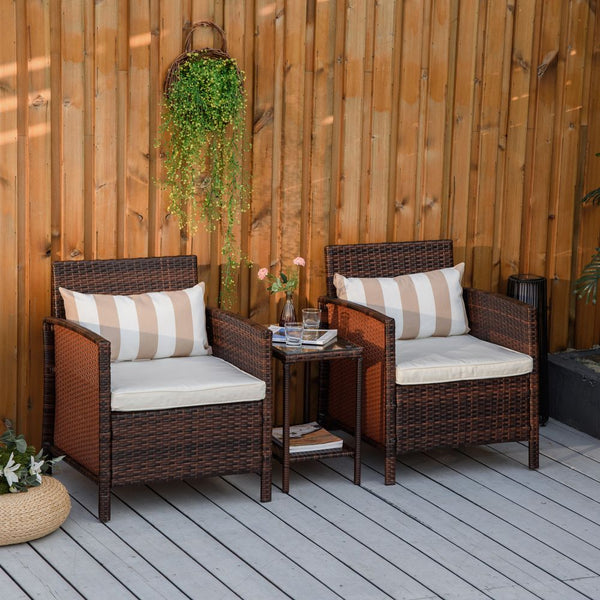  Seater Rattan Furniture Patio Bistro Set Cushion Pillow - Brown