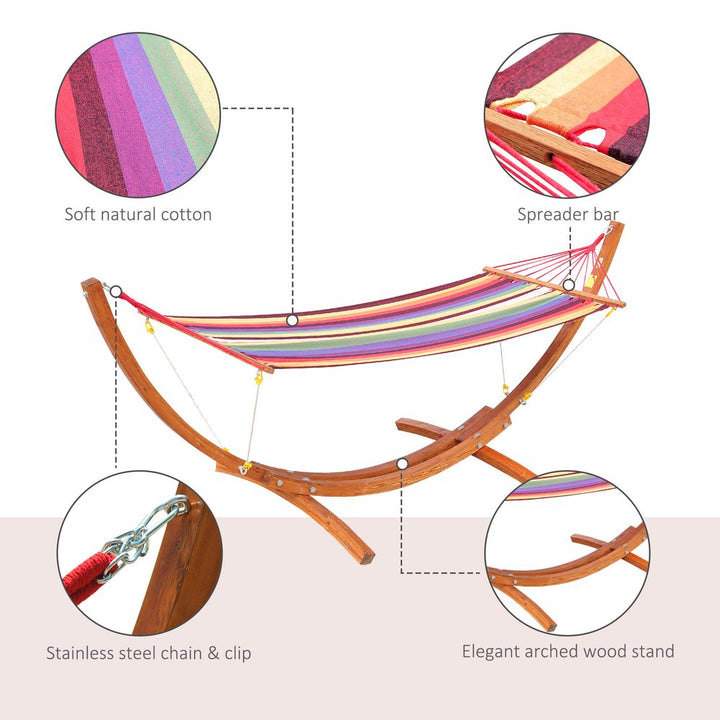 Outsunny Garden Deluxe Single Wooden Hammock W/Arc Stand Frame