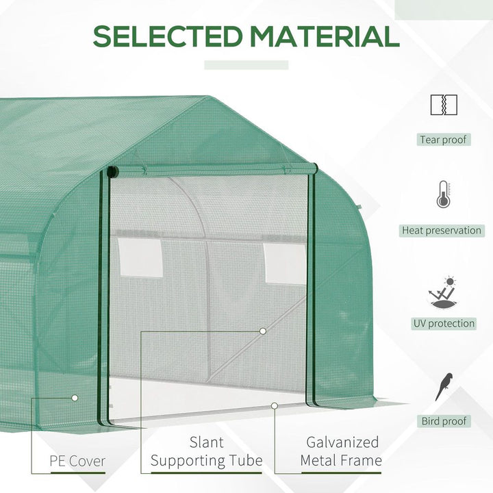 . Walk-in Polytunnel Tent, PE Cover, ZipDoor Windows, Green