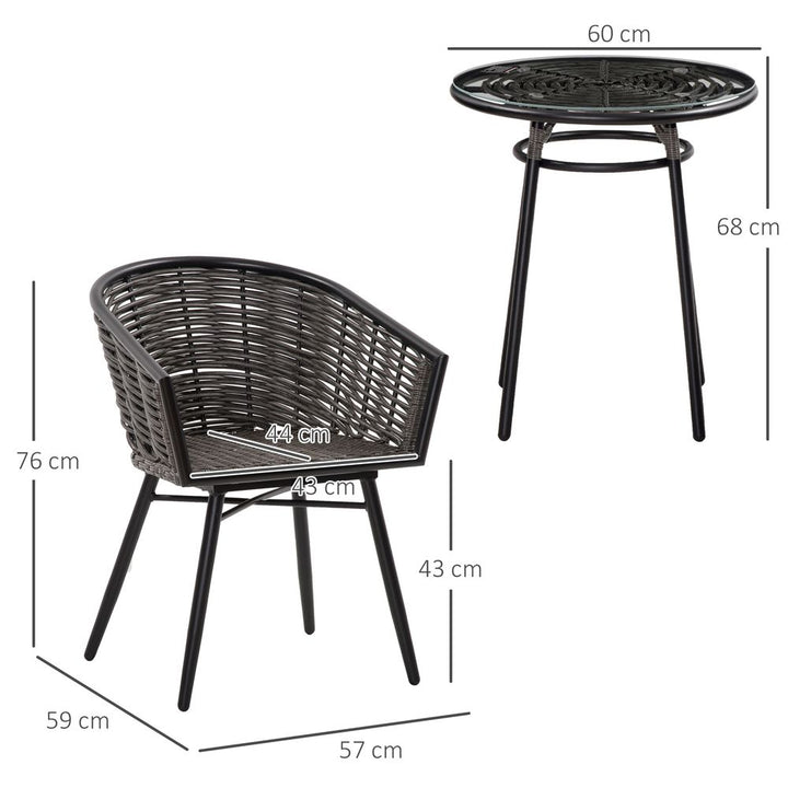 Pc Rattan Bistro Set, Patio , w/ Chairs & Coffee Table , Grey